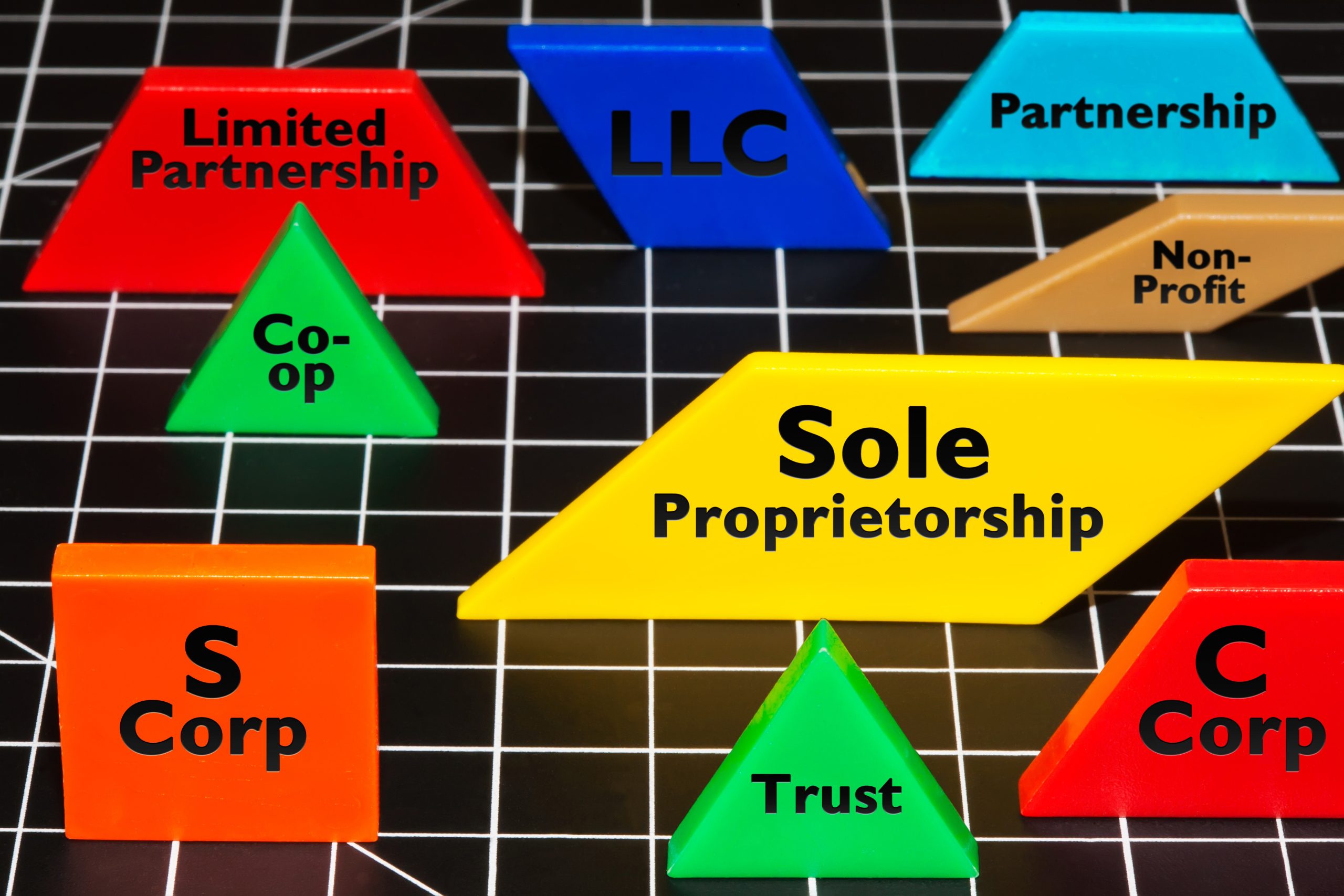 Common,Business,Entities,And,Ventures,As,Simple,Colorful,Shapes,,Llc,